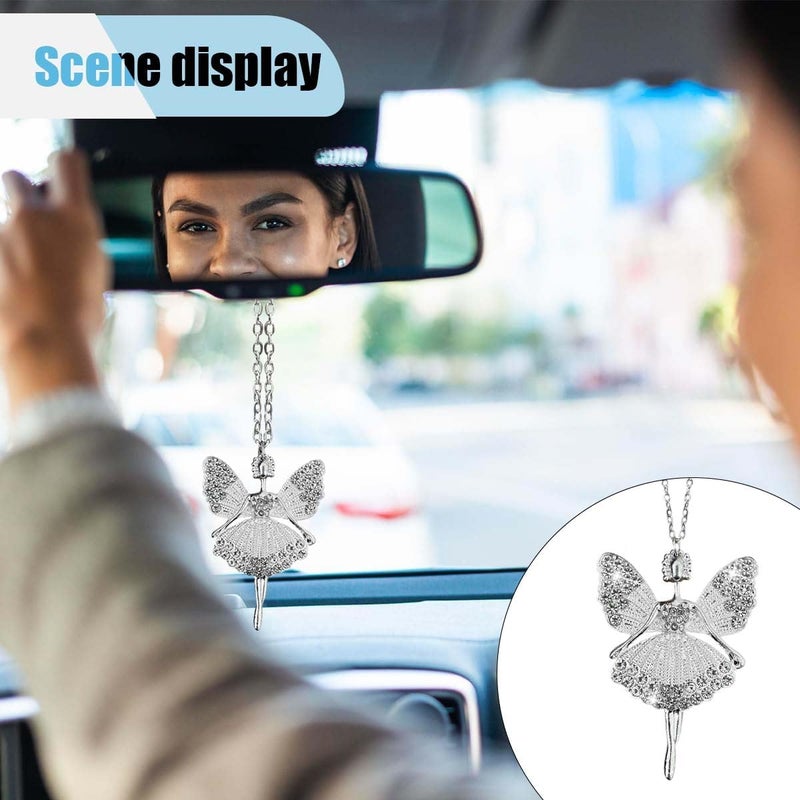 LHDOS Bling Ballerina Dancer Car Mirror Hanging Accessories, Crystal Diamond Car Interior Ornament Pendant for Women, Lucky Rear View Mirror Charm for Auto Decoration Present - Image 5